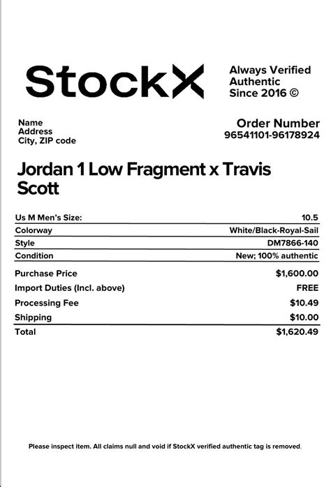 stockx physical receipt.